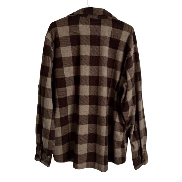 Wrangler Men’s Brown Tan Fleece Plaid Button Down Work Shirt Casual Large - Picture 7 of 8